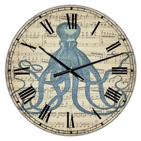 Designart 'Octopus Music Score Ii Large Nautical & Coastal Wall Clock